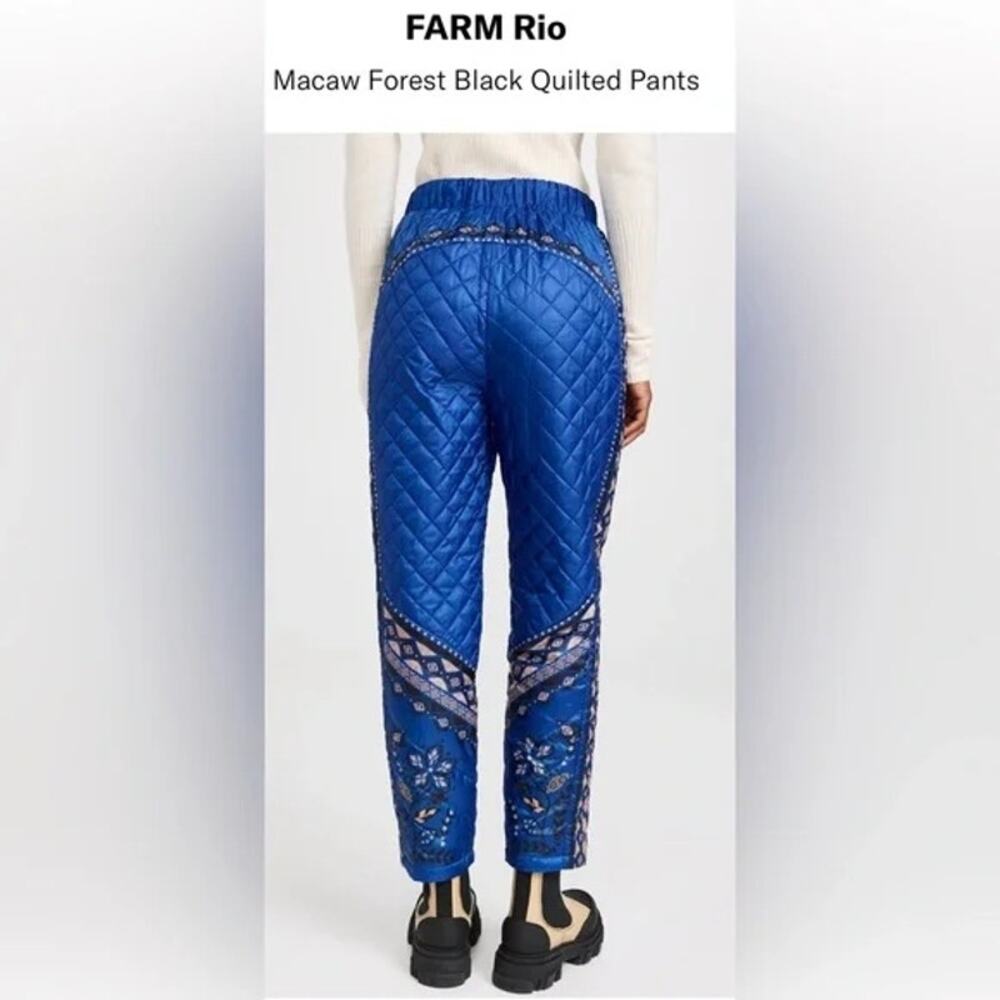 FARM RIO NWT $255 Macaw Quilted Ankle Pants Cobalt Blue Women's Size S - Picture 2 of 13